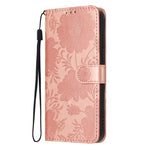 Sunflower Embossed Vegan Leather Phone Case with Small Black Rope, For iPhone 16, For iPhone 15 Pro Max, For iPhone 15 Pro, For iPhone 15 Plus, For iPhone 15, For iPhone 14 Plus, For iPhone 14, For iPhone 14 Pro