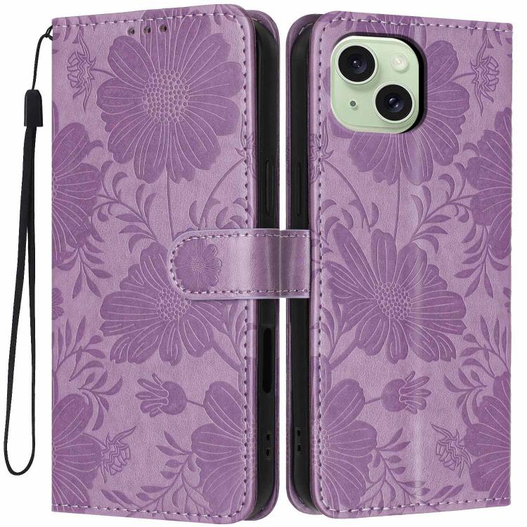Sunflower Embossed Vegan Leather Phone Case with Small Black Rope, For iPhone 16, For iPhone 15 Pro Max, For iPhone 15 Pro, For iPhone 15 Plus, For iPhone 15, For iPhone 14 Plus, For iPhone 14, For iPhone 14 Pro
