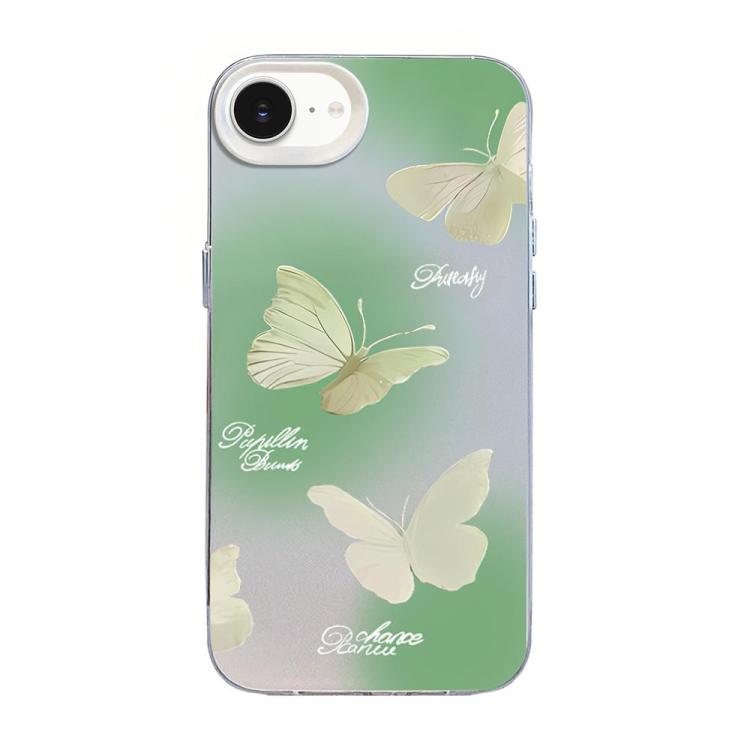 غطاء هاتف هجين من PC وTPU مطلي بالفضة بنقشة فراشة، لهواتف iPhone 17e / 16e، iPhone 17 Pro Max، iPhone 17 Pro، iPhone 17، iPhone Air، iPhone 16 Pro Max