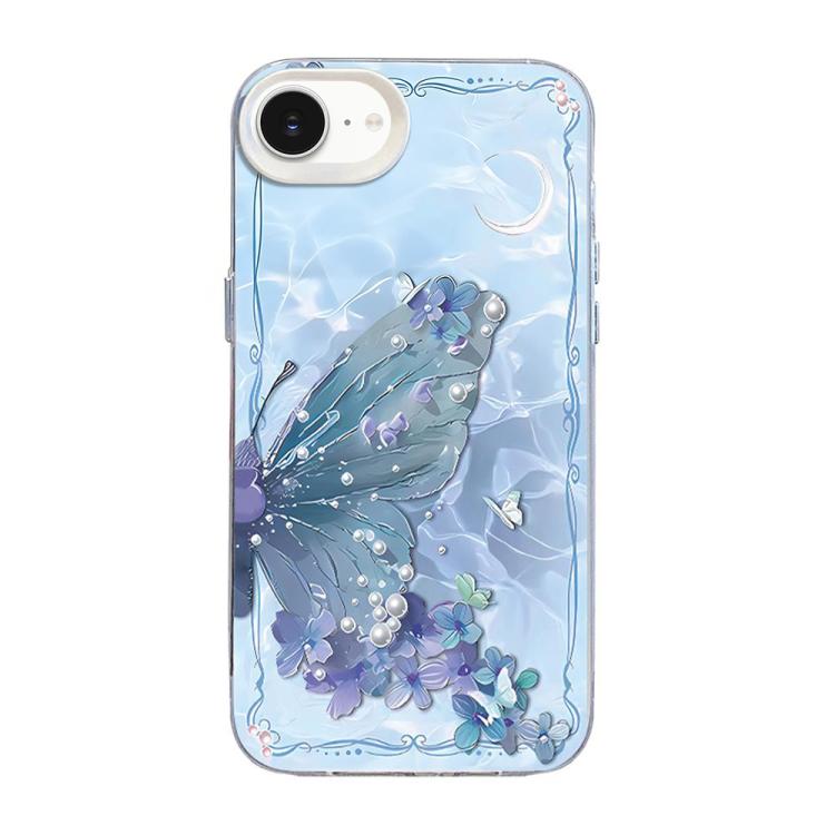 غطاء هاتف هجين من PC وTPU مطلي بالفضة بنقشة فراشة، لهواتف iPhone 17e / 16e، iPhone 17 Pro Max، iPhone 17 Pro، iPhone 17، iPhone Air، iPhone 16 Pro Max