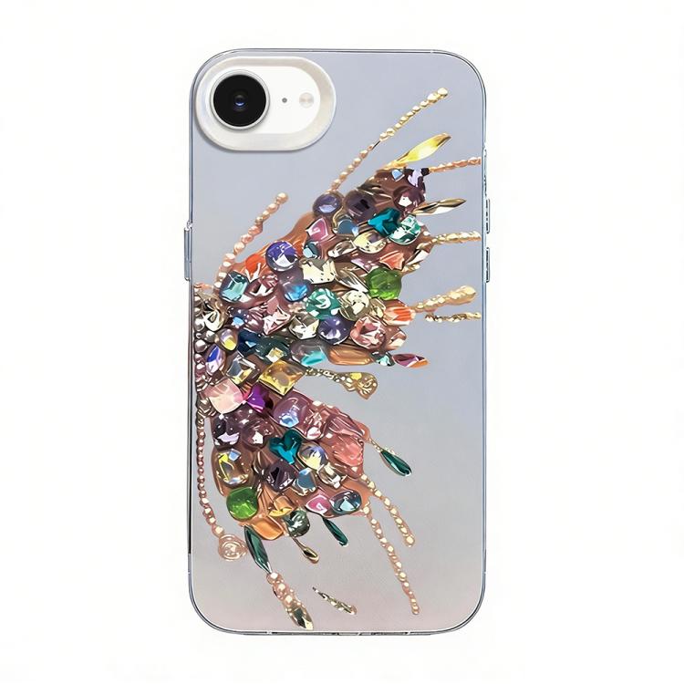 غطاء هاتف هجين من PC وTPU مطلي بالفضة بنقشة فراشة، لهواتف iPhone 17e / 16e، iPhone 17 Pro Max، iPhone 17 Pro، iPhone 17، iPhone Air، iPhone 16 Pro Max