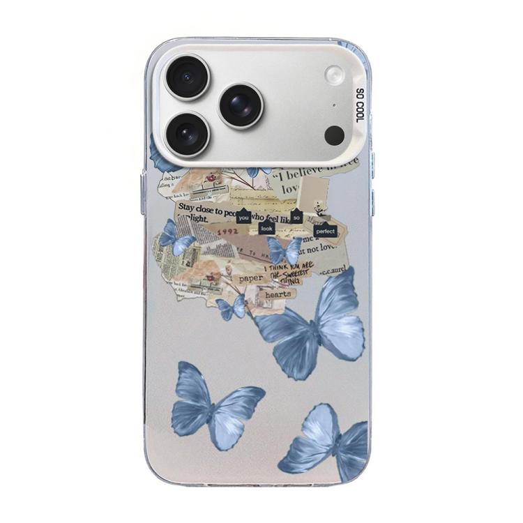 غطاء هاتف هجين من PC وTPU مطلي بالفضة بنقشة فراشة، لهواتف iPhone 17e / 16e، iPhone 17 Pro Max، iPhone 17 Pro، iPhone 17، iPhone Air، iPhone 16 Pro Max