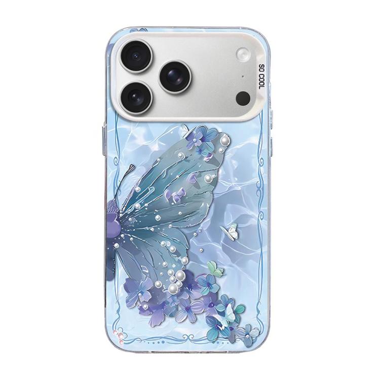 غطاء هاتف هجين من PC وTPU مطلي بالفضة بنقشة فراشة، لهواتف iPhone 17e / 16e، iPhone 17 Pro Max، iPhone 17 Pro، iPhone 17، iPhone Air، iPhone 16 Pro Max