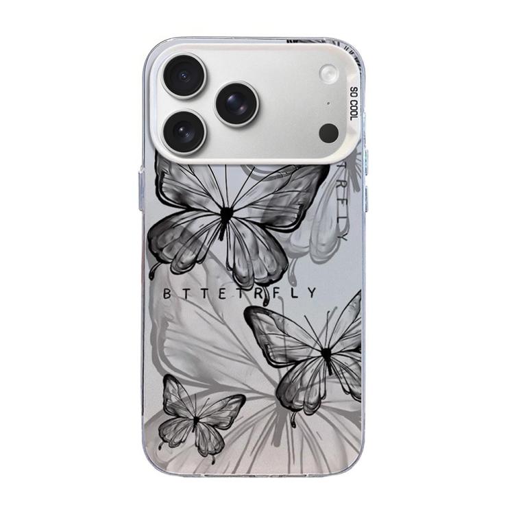 غطاء هاتف هجين من PC وTPU مطلي بالفضة بنقشة فراشة، لهواتف iPhone 17e / 16e، iPhone 17 Pro Max، iPhone 17 Pro، iPhone 17، iPhone Air، iPhone 16 Pro Max