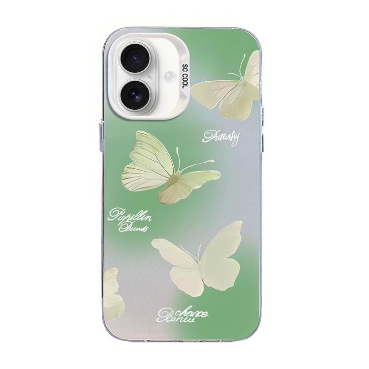 غطاء هاتف هجين من PC وTPU مطلي بالفضة بنقشة فراشة، لهواتف iPhone 17e / 16e، iPhone 17 Pro Max، iPhone 17 Pro، iPhone 17، iPhone Air، iPhone 16 Pro Max