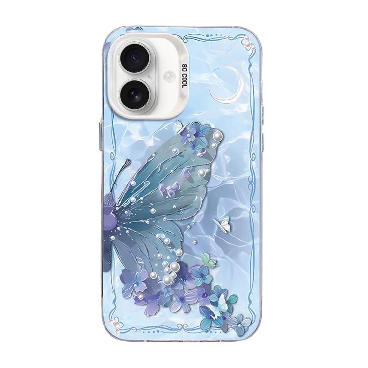 غطاء هاتف هجين من PC وTPU مطلي بالفضة بنقشة فراشة، لهواتف iPhone 17e / 16e، iPhone 17 Pro Max، iPhone 17 Pro، iPhone 17، iPhone Air، iPhone 16 Pro Max