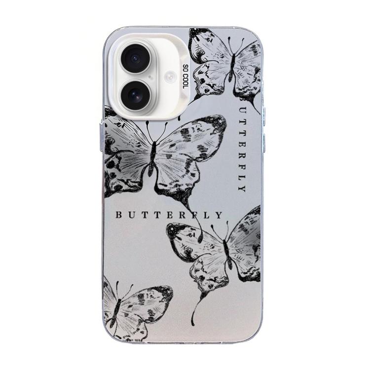 غطاء هاتف هجين من PC وTPU مطلي بالفضة بنقشة فراشة، لهواتف iPhone 17e / 16e، iPhone 17 Pro Max، iPhone 17 Pro، iPhone 17، iPhone Air، iPhone 16 Pro Max