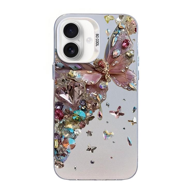 غطاء هاتف هجين من PC وTPU مطلي بالفضة بنقشة فراشة، لهواتف iPhone 17e / 16e، iPhone 17 Pro Max، iPhone 17 Pro، iPhone 17، iPhone Air، iPhone 16 Pro Max
