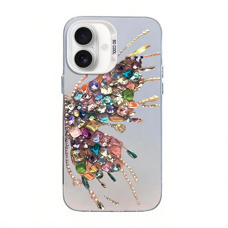 غطاء هاتف هجين من PC وTPU مطلي بالفضة بنقشة فراشة، لهواتف iPhone 17e / 16e، iPhone 17 Pro Max، iPhone 17 Pro، iPhone 17، iPhone Air، iPhone 16 Pro Max