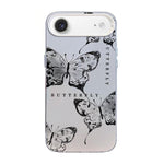 غطاء هاتف هجين من PC وTPU مطلي بالفضة بنقشة فراشة، لهواتف iPhone 17e / 16e، iPhone 17 Pro Max، iPhone 17 Pro، iPhone 17، iPhone Air، iPhone 16 Pro Max
