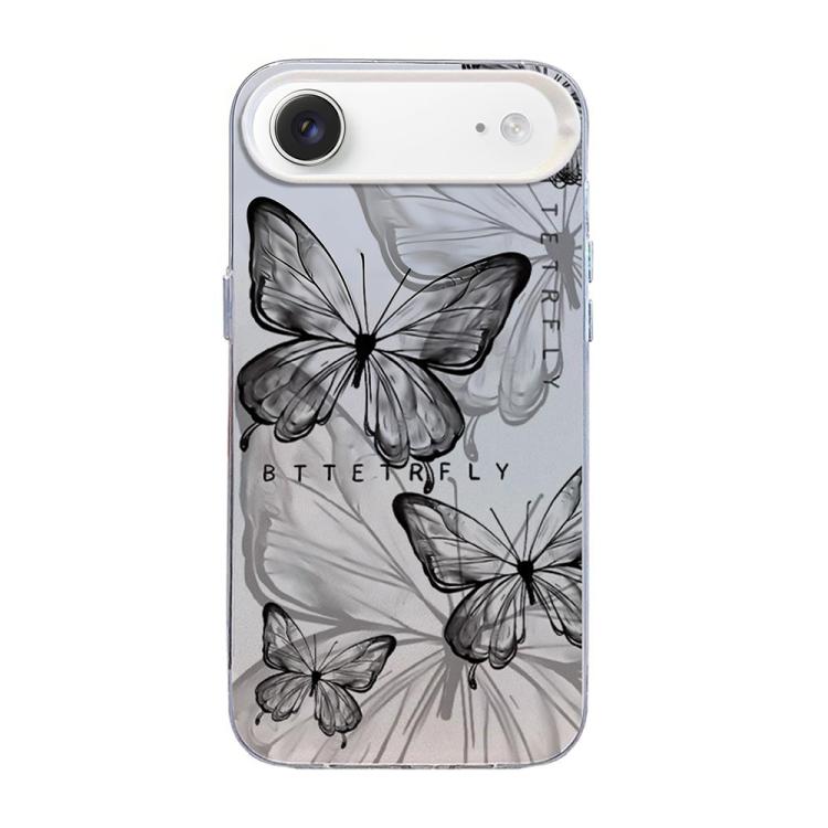 غطاء هاتف هجين من PC وTPU مطلي بالفضة بنقشة فراشة، لهواتف iPhone 17e / 16e، iPhone 17 Pro Max، iPhone 17 Pro، iPhone 17، iPhone Air، iPhone 16 Pro Max