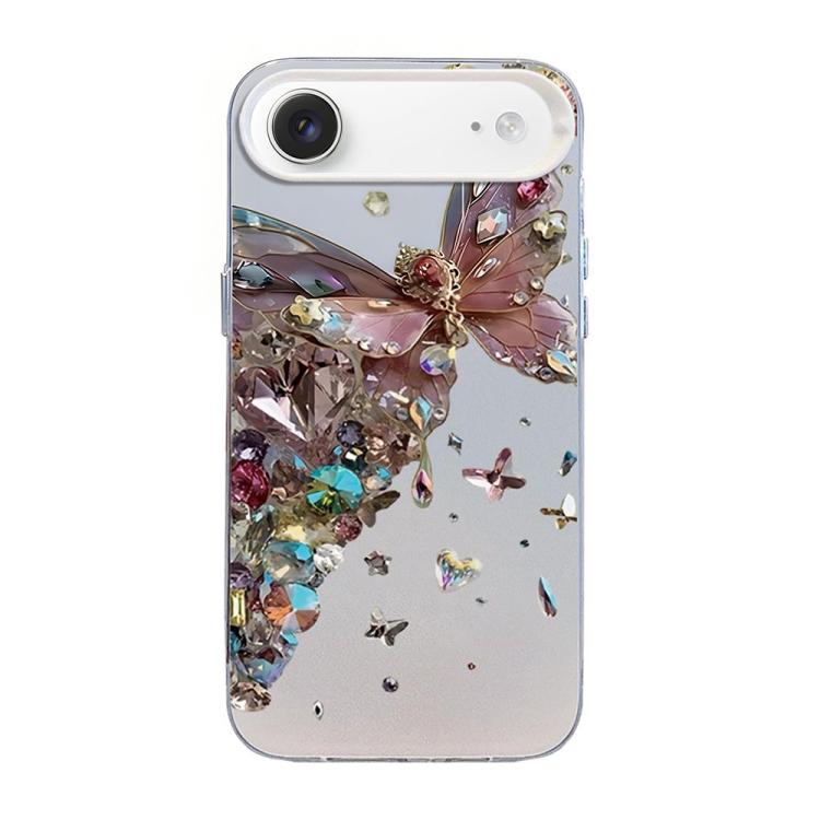 غطاء هاتف هجين من PC وTPU مطلي بالفضة بنقشة فراشة، لهواتف iPhone 17e / 16e، iPhone 17 Pro Max، iPhone 17 Pro، iPhone 17، iPhone Air، iPhone 16 Pro Max