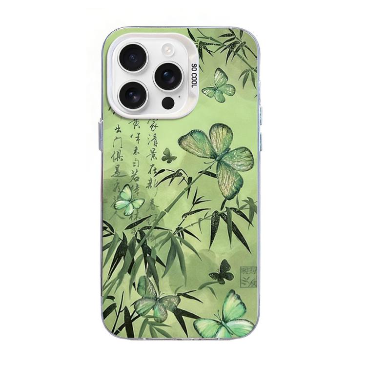 غطاء هاتف هجين من PC وTPU مطلي بالفضة بنقشة فراشة، لهواتف iPhone 17e / 16e، iPhone 17 Pro Max، iPhone 17 Pro، iPhone 17، iPhone Air، iPhone 16 Pro Max