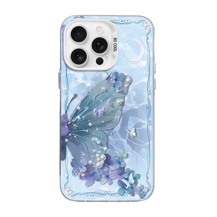 غطاء هاتف هجين من PC وTPU مطلي بالفضة بنقشة فراشة، لهواتف iPhone 17e / 16e، iPhone 17 Pro Max، iPhone 17 Pro، iPhone 17، iPhone Air، iPhone 16 Pro Max