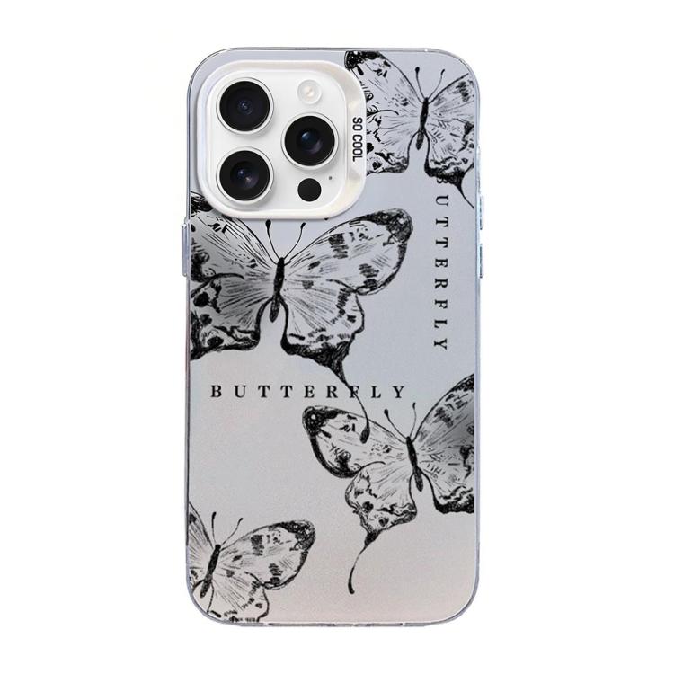 غطاء هاتف هجين من PC وTPU مطلي بالفضة بنقشة فراشة، لهواتف iPhone 17e / 16e، iPhone 17 Pro Max، iPhone 17 Pro، iPhone 17، iPhone Air، iPhone 16 Pro Max
