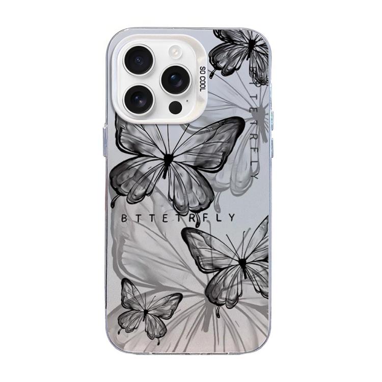 غطاء هاتف هجين من PC وTPU مطلي بالفضة بنقشة فراشة، لهواتف iPhone 17e / 16e، iPhone 17 Pro Max، iPhone 17 Pro، iPhone 17، iPhone Air، iPhone 16 Pro Max