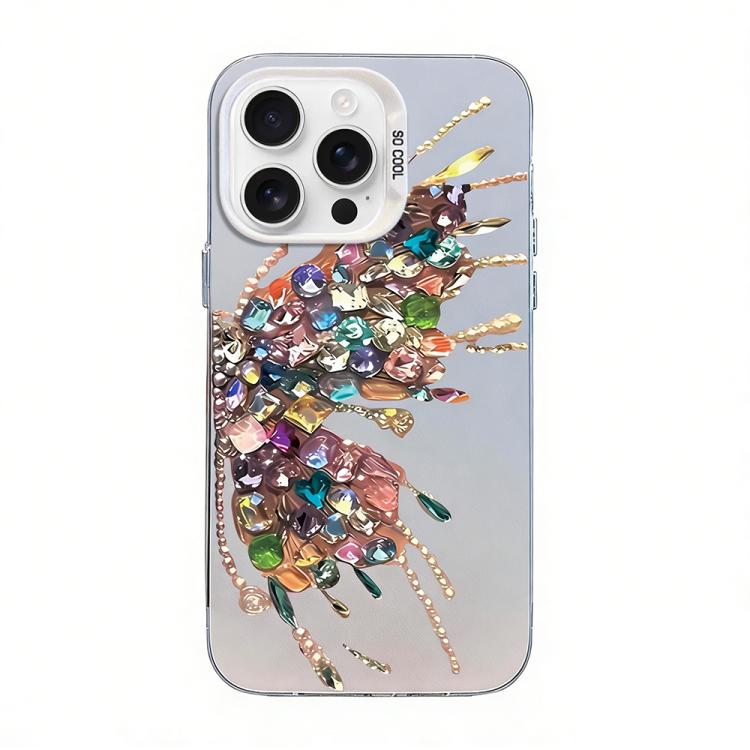 غطاء هاتف هجين من PC وTPU مطلي بالفضة بنقشة فراشة، لهواتف iPhone 17e / 16e، iPhone 17 Pro Max، iPhone 17 Pro، iPhone 17، iPhone Air، iPhone 16 Pro Max