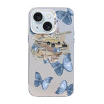 غطاء هاتف هجين من PC وTPU مطلي بالفضة بنقشة فراشة، لهواتف iPhone 15، iPhone 14 Plus، iPhone 14، iPhone 14 Pro، iPhone 14 Pro Max، iPhone SE 2022 / SE 2020