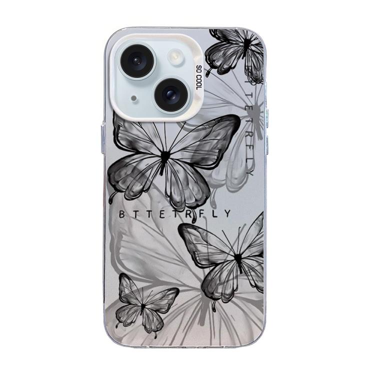 غطاء هاتف هجين من PC وTPU مطلي بالفضة بنقشة فراشة، لهواتف iPhone 15، iPhone 14 Plus، iPhone 14، iPhone 14 Pro، iPhone 14 Pro Max، iPhone SE 2022 / SE 2020