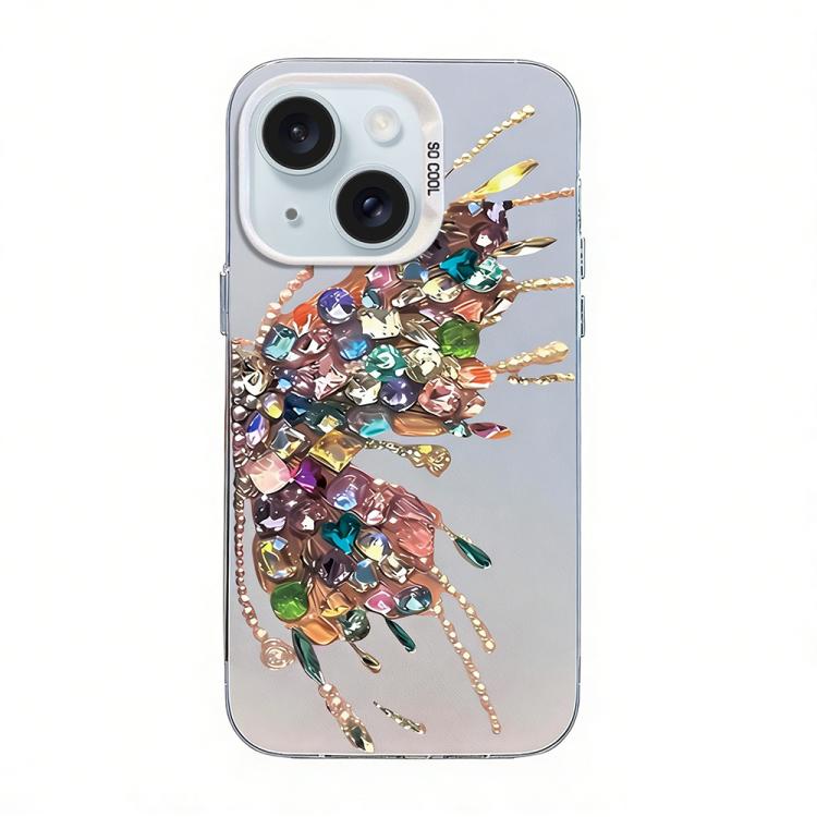 غطاء هاتف هجين من PC وTPU مطلي بالفضة بنقشة فراشة، لهواتف iPhone 15، iPhone 14 Plus، iPhone 14، iPhone 14 Pro، iPhone 14 Pro Max، iPhone SE 2022 / SE 2020