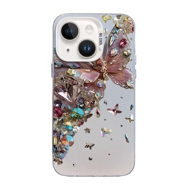 غطاء هاتف هجين من PC وTPU مطلي بالفضة بنقشة فراشة، لهواتف iPhone 15، iPhone 14 Plus، iPhone 14، iPhone 14 Pro، iPhone 14 Pro Max، iPhone SE 2022 / SE 2020