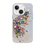 غطاء هاتف هجين من PC وTPU مطلي بالفضة بنقشة فراشة، لهواتف iPhone 15، iPhone 14 Plus، iPhone 14، iPhone 14 Pro، iPhone 14 Pro Max، iPhone SE 2022 / SE 2020