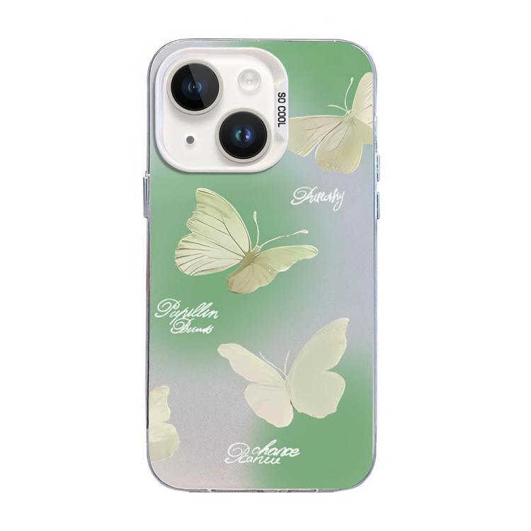 غطاء هاتف هجين من PC وTPU مطلي بالفضة بنقشة فراشة، لهواتف iPhone 15، iPhone 14 Plus، iPhone 14، iPhone 14 Pro، iPhone 14 Pro Max، iPhone SE 2022 / SE 2020