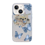غطاء هاتف هجين من PC وTPU مطلي بالفضة بنقشة فراشة، لهواتف iPhone 15، iPhone 14 Plus، iPhone 14، iPhone 14 Pro، iPhone 14 Pro Max، iPhone SE 2022 / SE 2020