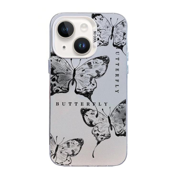 غطاء هاتف هجين من PC وTPU مطلي بالفضة بنقشة فراشة، لهواتف iPhone 15، iPhone 14 Plus، iPhone 14، iPhone 14 Pro، iPhone 14 Pro Max، iPhone SE 2022 / SE 2020