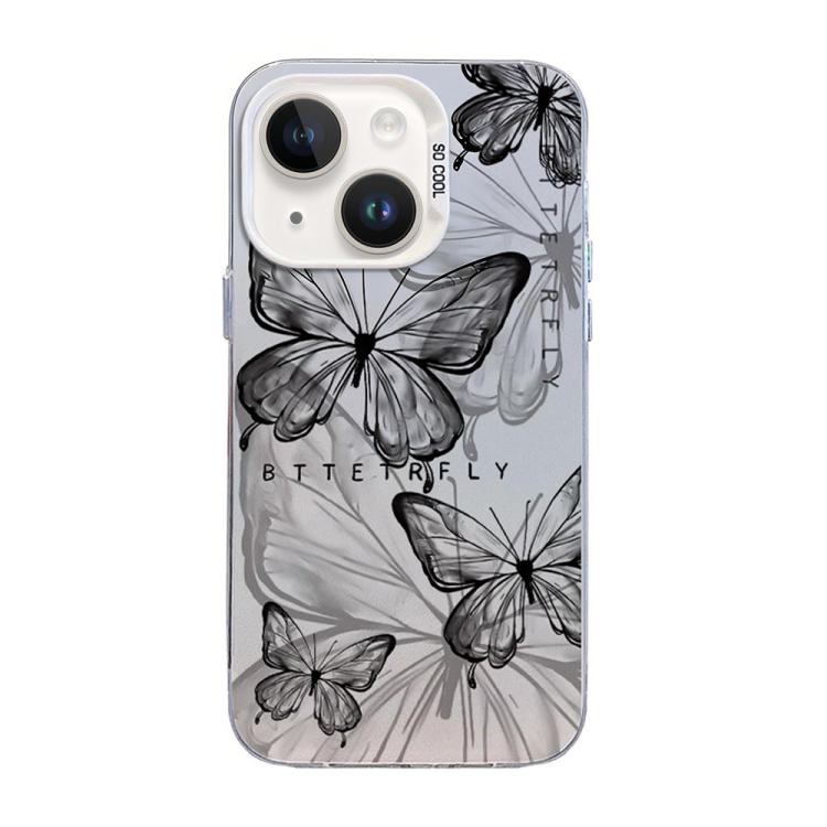 غطاء هاتف هجين من PC وTPU مطلي بالفضة بنقشة فراشة، لهواتف iPhone 15، iPhone 14 Plus، iPhone 14، iPhone 14 Pro، iPhone 14 Pro Max، iPhone SE 2022 / SE 2020