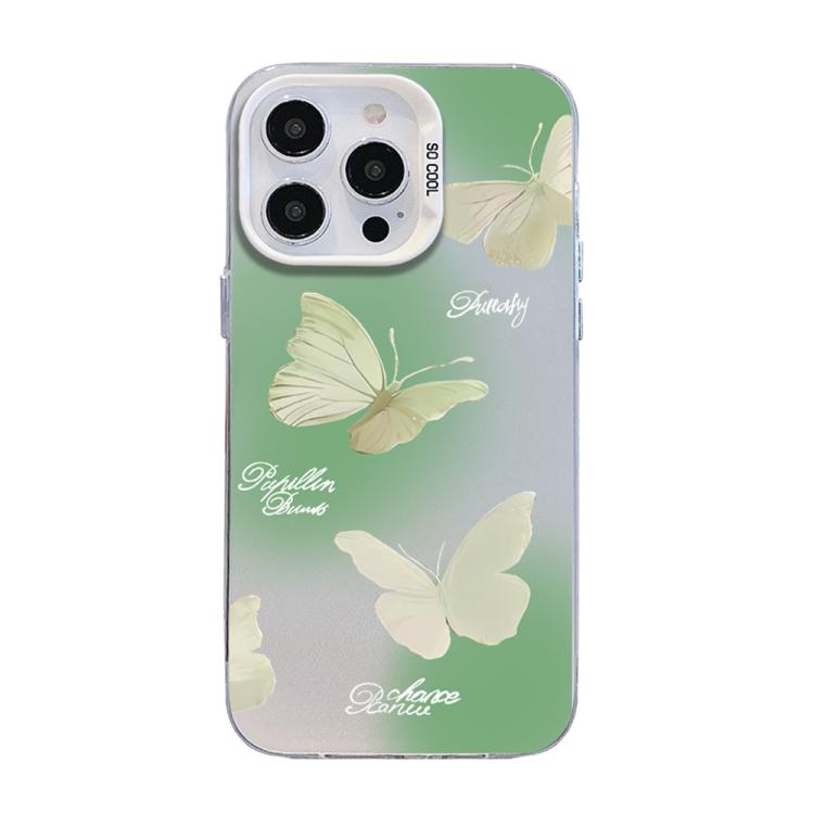 غطاء هاتف هجين من PC وTPU مطلي بالفضة بنقشة فراشة، لهواتف iPhone 15، iPhone 14 Plus، iPhone 14، iPhone 14 Pro، iPhone 14 Pro Max، iPhone SE 2022 / SE 2020