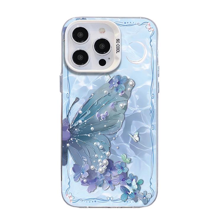 غطاء هاتف هجين من PC وTPU مطلي بالفضة بنقشة فراشة، لهواتف iPhone 15، iPhone 14 Plus، iPhone 14، iPhone 14 Pro، iPhone 14 Pro Max، iPhone SE 2022 / SE 2020