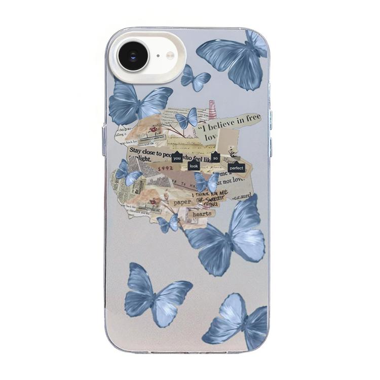 غطاء هاتف هجين من PC وTPU مطلي بالفضة بنقشة فراشة، لهواتف iPhone 15، iPhone 14 Plus، iPhone 14، iPhone 14 Pro، iPhone 14 Pro Max، iPhone SE 2022 / SE 2020