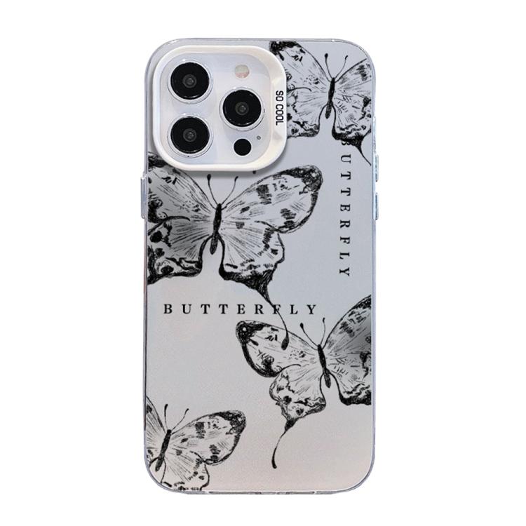 غطاء هاتف هجين من PC وTPU مطلي بالفضة بنقشة فراشة، لهواتف iPhone 13 Pro Max، iPhone 13 Pro، iPhone 13، iPhone 13 mini، iPhone 12 Pro Max، iPhone 12 Pro