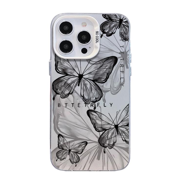 غطاء هاتف هجين من PC وTPU مطلي بالفضة بنقشة فراشة، لهواتف iPhone 13 Pro Max، iPhone 13 Pro، iPhone 13، iPhone 13 mini، iPhone 12 Pro Max، iPhone 12 Pro