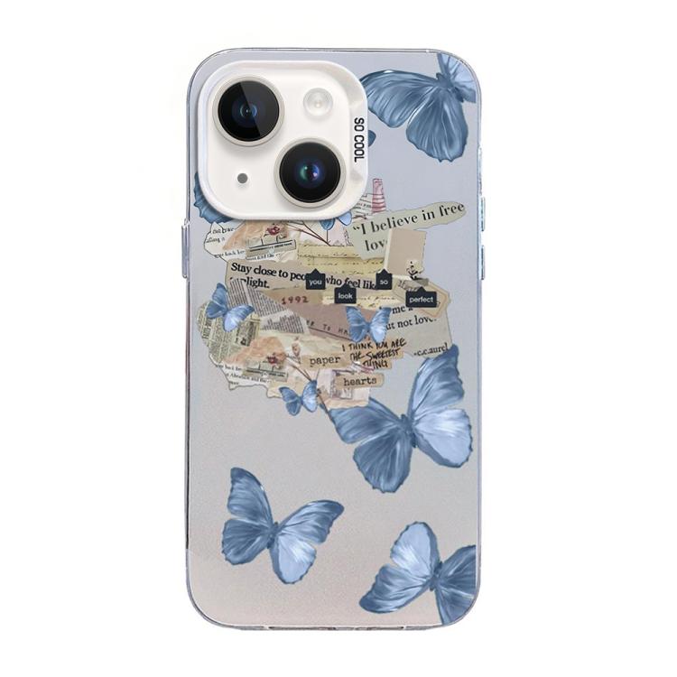 غطاء هاتف هجين من PC وTPU مطلي بالفضة بنقشة فراشة، لهواتف iPhone 13 Pro Max، iPhone 13 Pro، iPhone 13، iPhone 13 mini، iPhone 12 Pro Max، iPhone 12 Pro