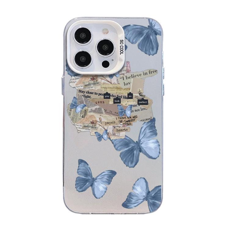 غطاء هاتف هجين من PC وTPU مطلي بالفضة بنقشة فراشة، لهواتف iPhone 13 Pro Max، iPhone 13 Pro، iPhone 13، iPhone 13 mini، iPhone 12 Pro Max، iPhone 12 Pro
