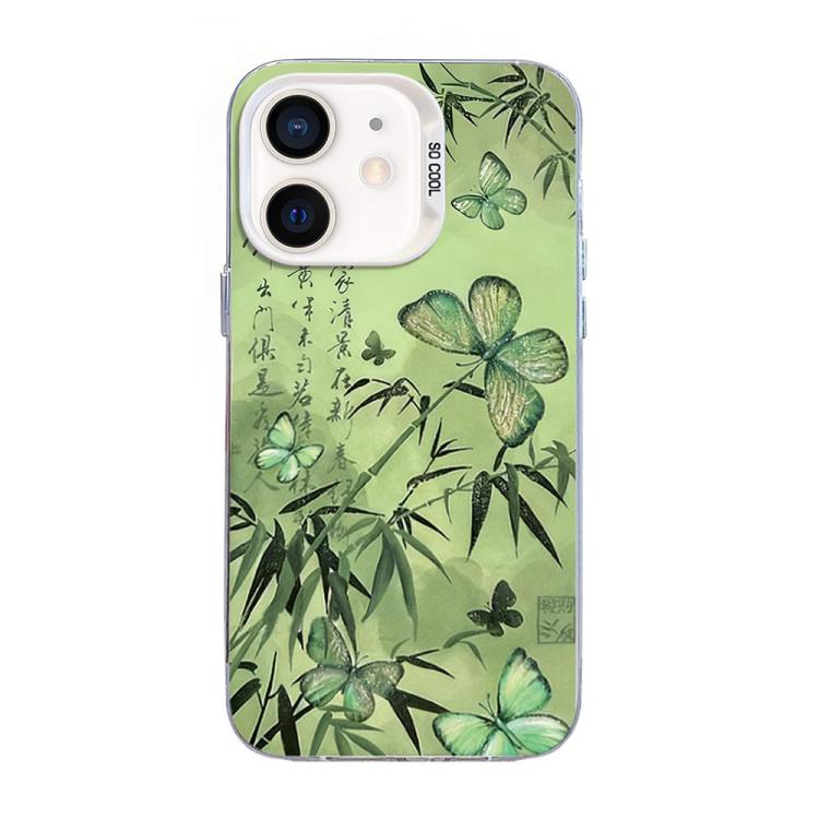 غطاء هاتف هجين من PC وTPU مطلي بالفضة بنقشة فراشة، لهواتف iPhone 12 mini، iPhone 11 Pro Max، iPhone 11، iPhone 11 Pro، iPhone XS / X، iPhone XR