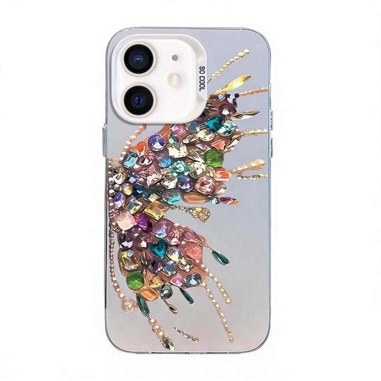 غطاء هاتف هجين من PC وTPU مطلي بالفضة بنقشة فراشة، لهواتف iPhone 12 mini، iPhone 11 Pro Max، iPhone 11، iPhone 11 Pro، iPhone XS / X، iPhone XR