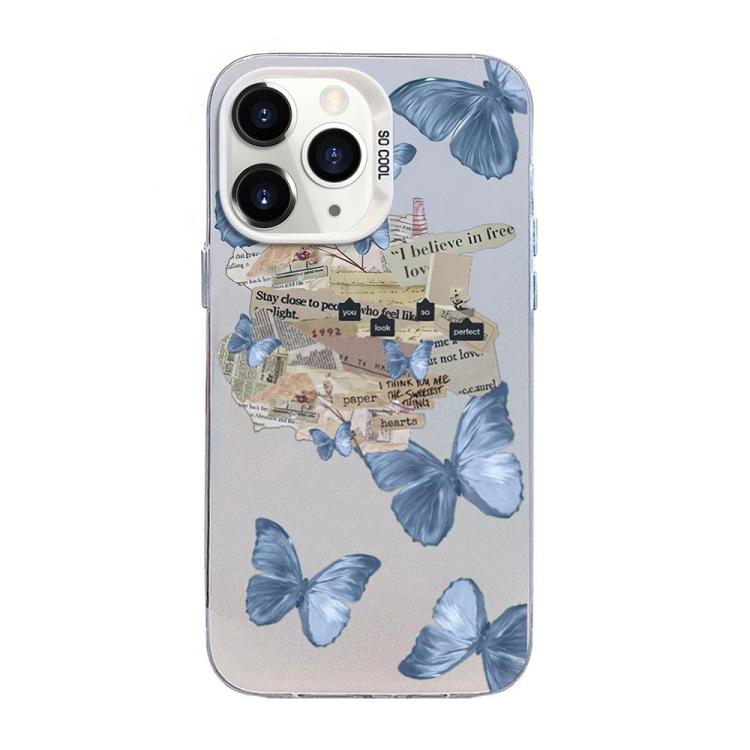 غطاء هاتف هجين من PC وTPU مطلي بالفضة بنقشة فراشة، لهواتف iPhone 12 mini، iPhone 11 Pro Max، iPhone 11، iPhone 11 Pro، iPhone XS / X، iPhone XR