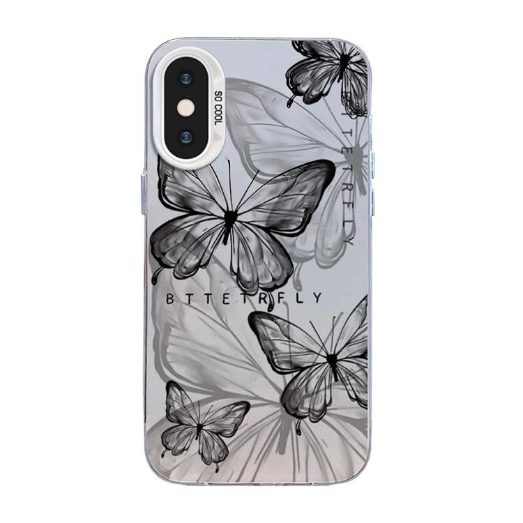 غطاء هاتف هجين من PC وTPU مطلي بالفضة بنقشة فراشة، لهواتف iPhone 12 mini، iPhone 11 Pro Max، iPhone 11، iPhone 11 Pro، iPhone XS / X، iPhone XR