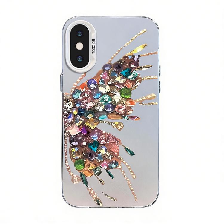 غطاء هاتف هجين من PC وTPU مطلي بالفضة بنقشة فراشة، لهواتف iPhone 12 mini، iPhone 11 Pro Max، iPhone 11، iPhone 11 Pro، iPhone XS / X، iPhone XR