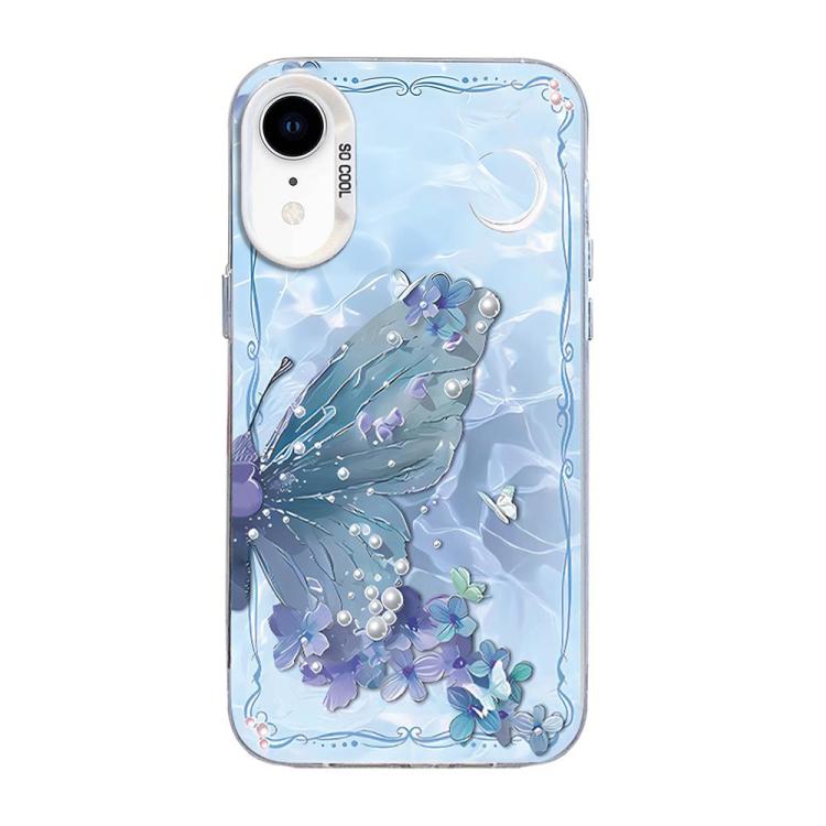 غطاء هاتف هجين من PC وTPU مطلي بالفضة بنقشة فراشة، لهواتف iPhone 12 mini، iPhone 11 Pro Max، iPhone 11، iPhone 11 Pro، iPhone XS / X، iPhone XR