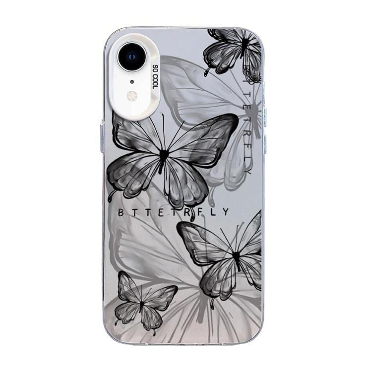 غطاء هاتف هجين من PC وTPU مطلي بالفضة بنقشة فراشة، لهواتف iPhone 12 mini، iPhone 11 Pro Max، iPhone 11، iPhone 11 Pro، iPhone XS / X، iPhone XR