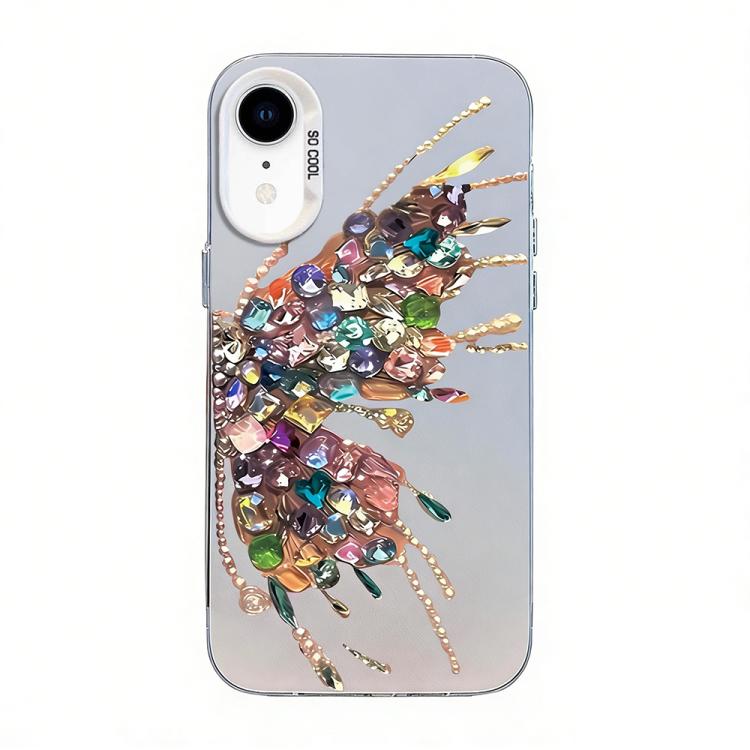 غطاء هاتف هجين من PC وTPU مطلي بالفضة بنقشة فراشة، لهواتف iPhone 12 mini، iPhone 11 Pro Max، iPhone 11، iPhone 11 Pro، iPhone XS / X، iPhone XR