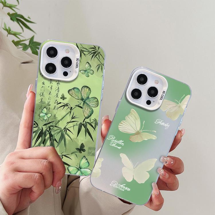 غطاء هاتف هجين من PC وTPU مطلي بالفضة بنقشة فراشة، لهواتف iPhone XS Max، iPhone 8 Plus / 7 Plus