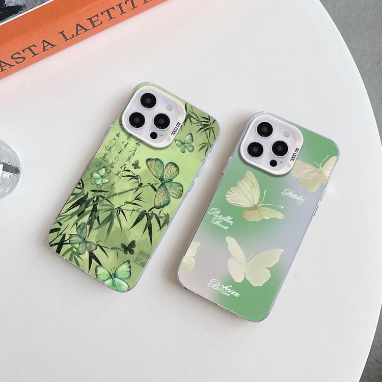 غطاء هاتف هجين من PC وTPU مطلي بالفضة بنقشة فراشة، لهواتف iPhone XS Max، iPhone 8 Plus / 7 Plus