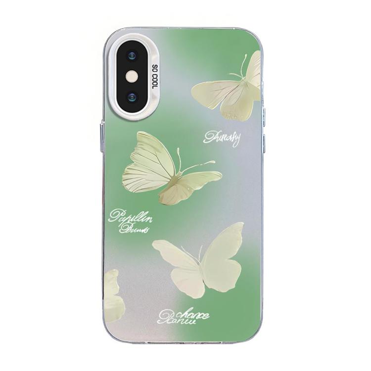 غطاء هاتف هجين من PC وTPU مطلي بالفضة بنقشة فراشة، لهواتف iPhone XS Max، iPhone 8 Plus / 7 Plus