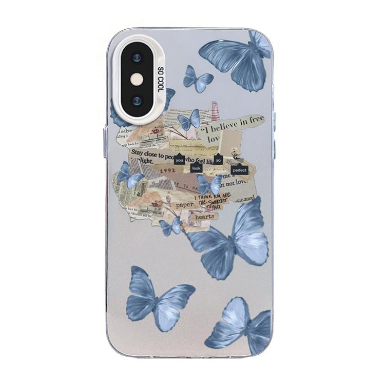 غطاء هاتف هجين من PC وTPU مطلي بالفضة بنقشة فراشة، لهواتف iPhone XS Max، iPhone 8 Plus / 7 Plus