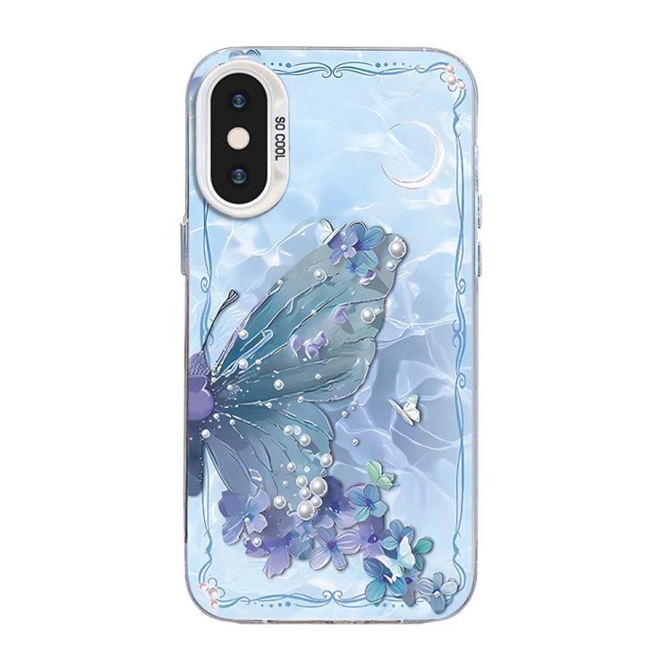 غطاء هاتف هجين من PC وTPU مطلي بالفضة بنقشة فراشة، لهواتف iPhone XS Max، iPhone 8 Plus / 7 Plus